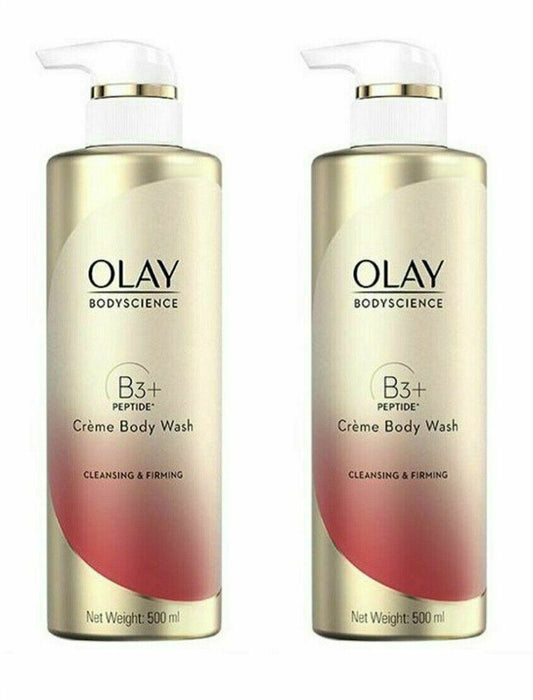 2 x 500ml OLAY NEW BodyScience Cleansing and Firming B3+ Peptide Creme Body Wash