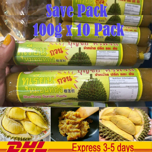 10Pack Monthong Durian Paste Thai King Fruit Premium Delicious Snack Food 100g