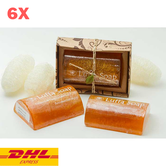 6x LUFFA SOAP Bar Turmeric Tamarind Honey Saibua Herbal Scrub Bright Skin 100g