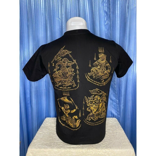 T Shirt Hanuman Talisman Black Color Cloth Pha Sak Yant Muay Size XL Thai Amulet