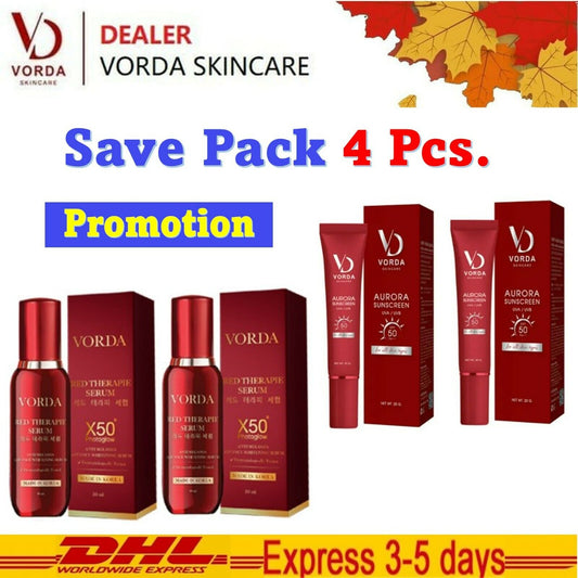 Vorda Red Therapy Serum Aura Sunscreen Reduce Melasma Freckles (Set 4 Pieces)