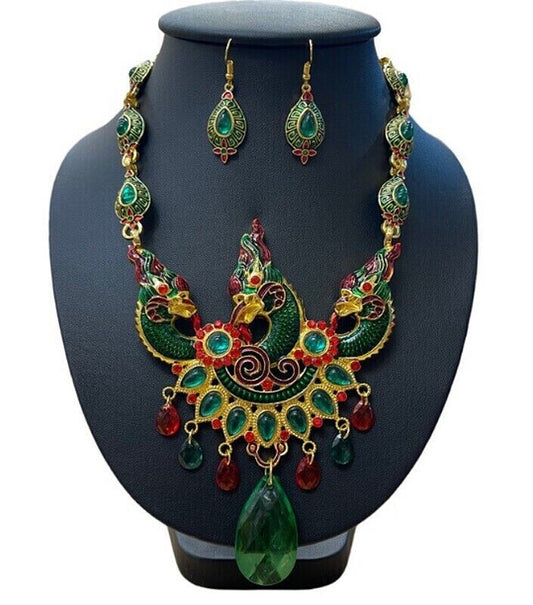 Set Naga Necklace Earring Vintage Pendant Costume Dragon Thai Amulet Jewelry Gem