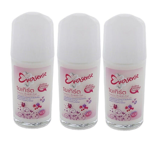 3x Eversense Deodorant Roll On Yogurt Extra White Smooth Skin 45 ml.