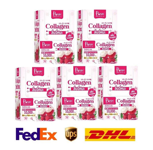 5xPosh Medica Instant Drink Lychee Flavor with DI-TRI Peptide Collagen 10000mg.