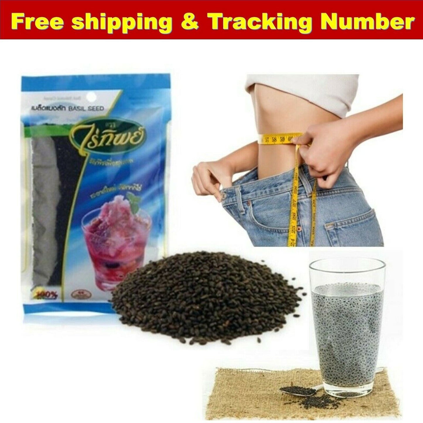 Basil seeds Weight Loss Herb Slimming Shape Thai Diet Natural Detox Clean 100g