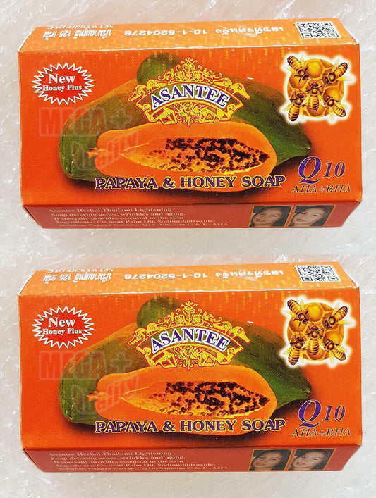 2 x Asantee Thai Herbal Papaya + Honey Soap with Q10 AHA BHA Skin Whitening 125g