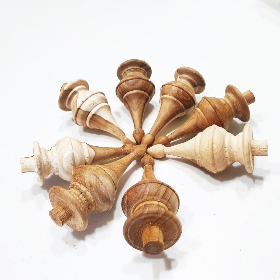 10Pcs Teak Wooden Finial Antique Furniture Unpainted Home Decor DIY Home Decor