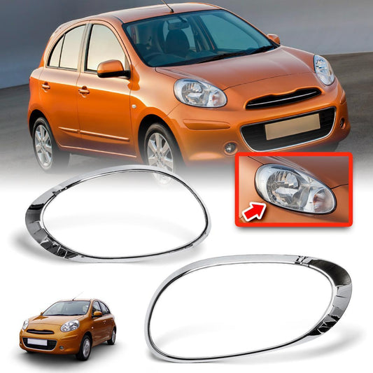 Cover Head Lamp Front Light Chrome For Nissan Micra March K13 2010-2013