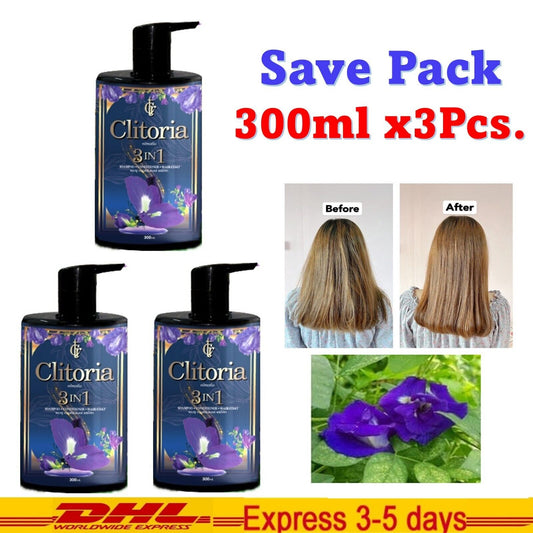 3x Clitoria Secret Shampoo Ginseng Butterfly Pea Aloe Vera Bergamot 300ml