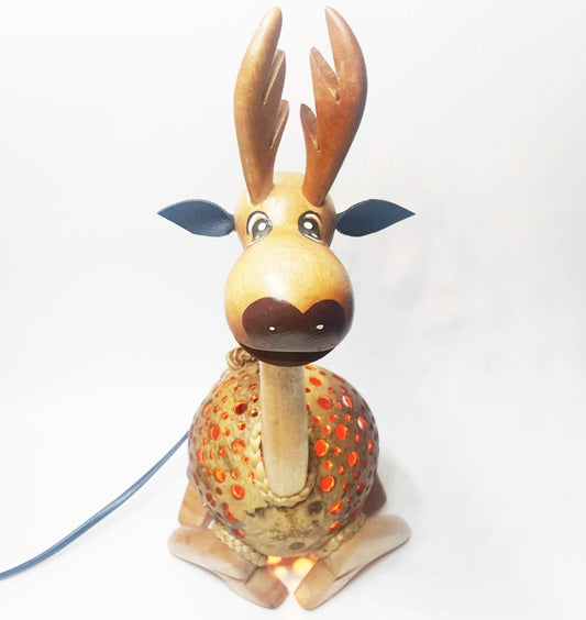 Vintage Table Lamp Shade Deer Coconut Shell Handmade Design Safari Night Light