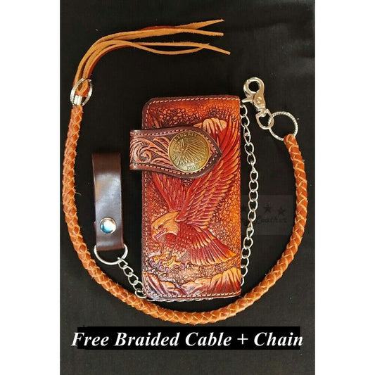 Wallet Mens Eagle Design Biker Trucker Vintage Motorcycle Long Leather Cowboy
