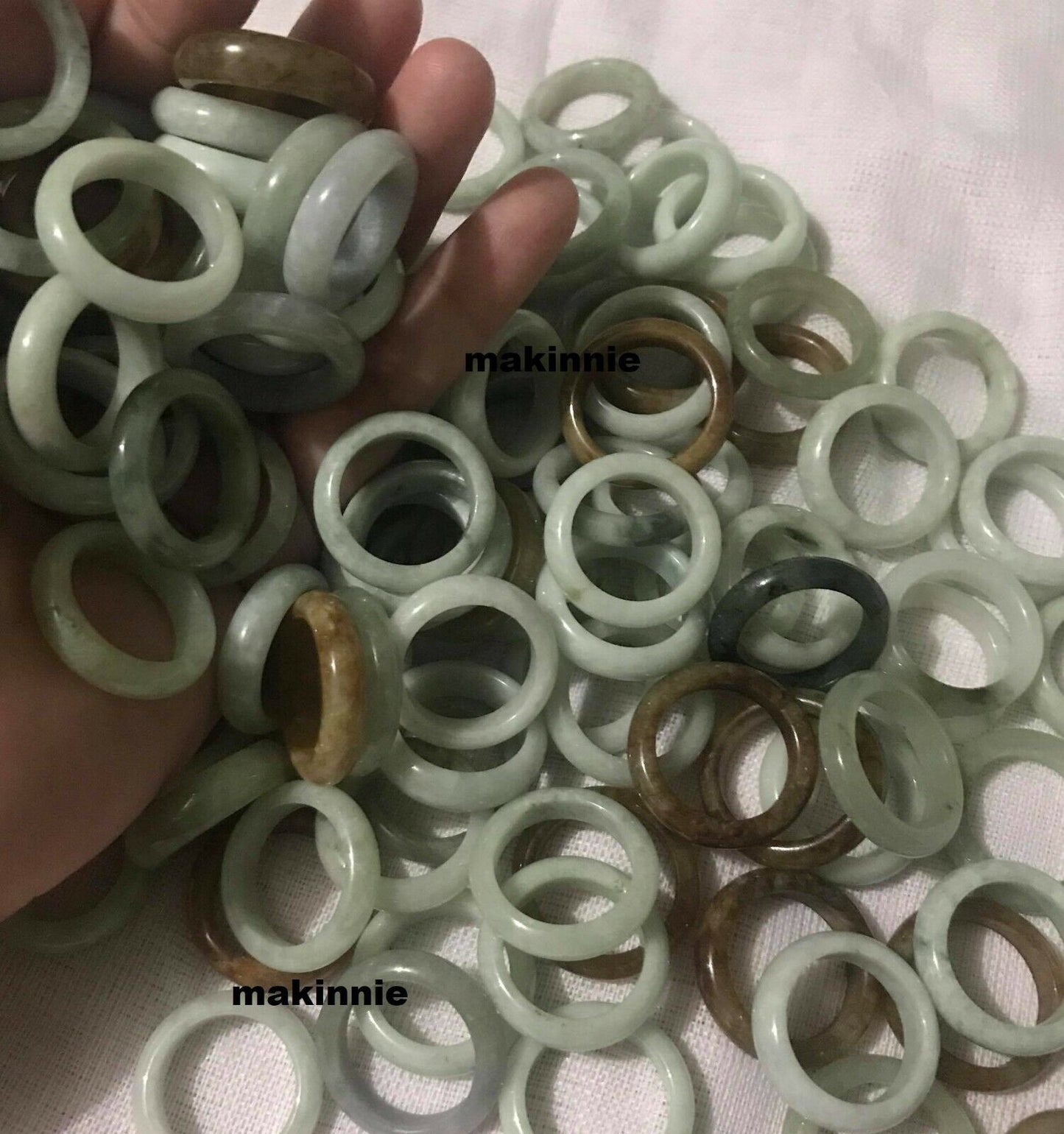 100 Pcs Burmese Jadeite Ring Bulk Lot Untreated Assorted Size Color Natural Jade