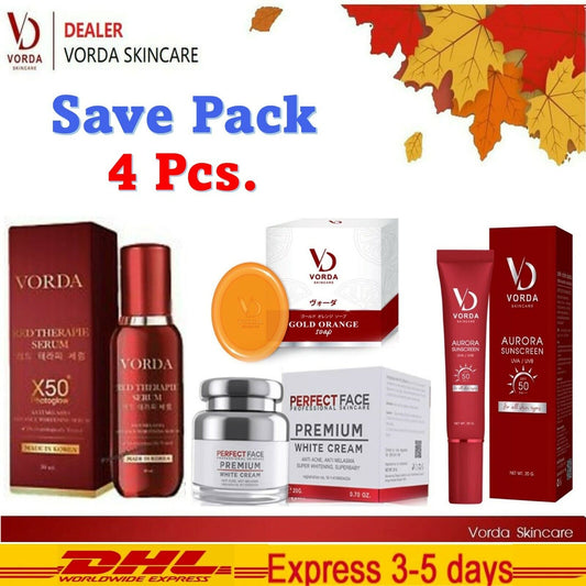 4 Pcs Set Vorda Skincare Lifting Reduce Freckles Serum Sunscreen DHL