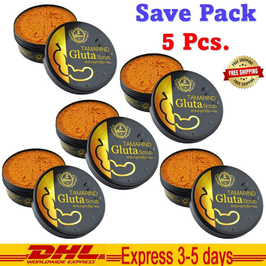 5x The Queen Tamarind Gluta Scrub Herbal Turmeric Bright Remove Old Skin Rashes