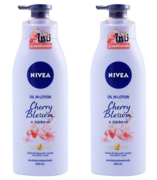 2 x Nivea Body Oil In Lotion Cherry Blossom Jojoba Oil Normal-Dry Skin 400ml