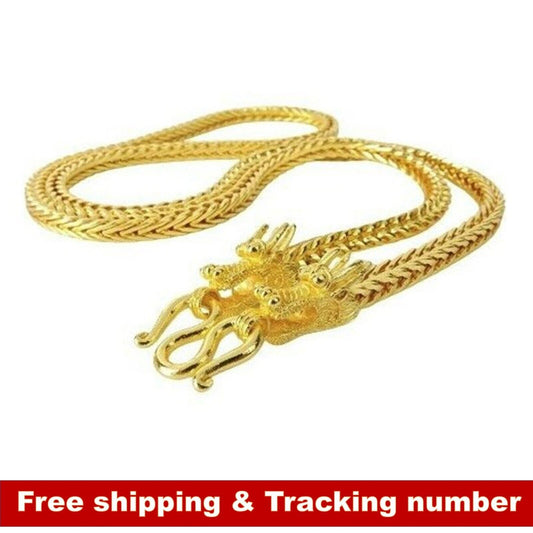 26 " Dragon 22K 23K 24K THAI 5 BAHT YELLOW GOLD GP Necklace Jewelry UNISEX