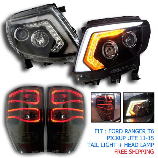2011-15 Ford Ranger T6 Led Ccfl Black Pickup Xlt Wild Track Head Lamp Tail Lamp