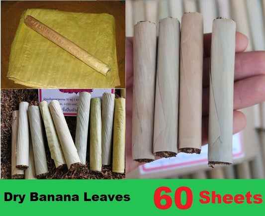 60X Dry Banana Leaves Natural Roll Cigarette Paper Rolling Tobacco Thai Vintage
