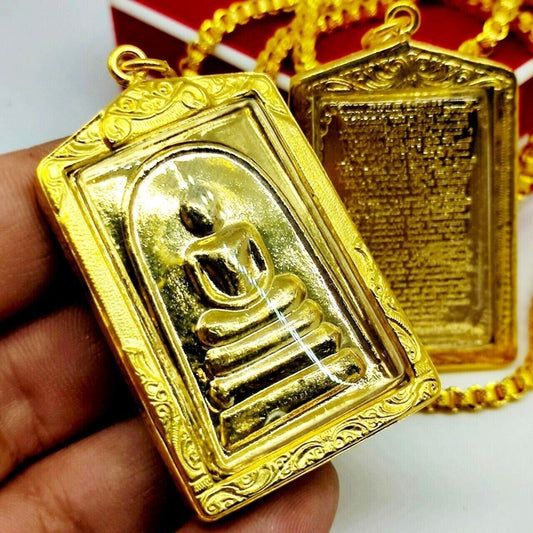 Phra Somdej TalismanThai Buddha Amulet Pendant Gold with Micron Case Sacred