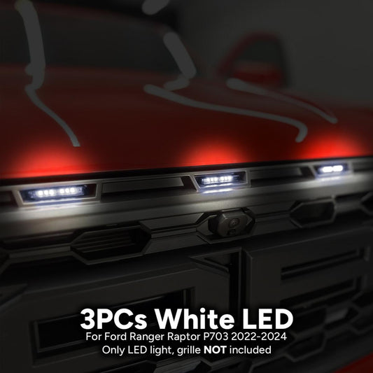 White LED Front Grille Running Lights 3PCs FIT Ford Ranger Raptor 2022-2024 PY