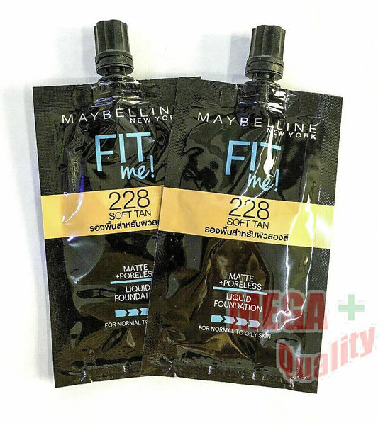 2x Maybelline Matte+Poreless Liquid Foundation Oily Travel 228 Soft Tan Skin 5ml