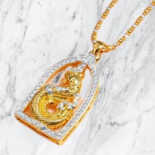 Naga Amulet Pendant with Neclace Gold 24K Plated Thai Amulet Fortune Wealth