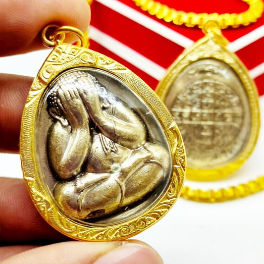 Sacred Thai Buddha Amulet Phra Pidta Wat Boworn Pendant Gold Micron Case