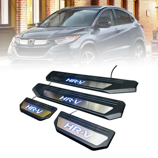 Scuff Plate Door Sill Chrome Black With Blue LED Fit Honda HR-V HRV 2015-2018