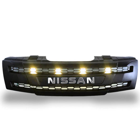 Black Front Grille Chrome Logo Amber LED FIT Nissan Frontier Navara 2005-13 D4