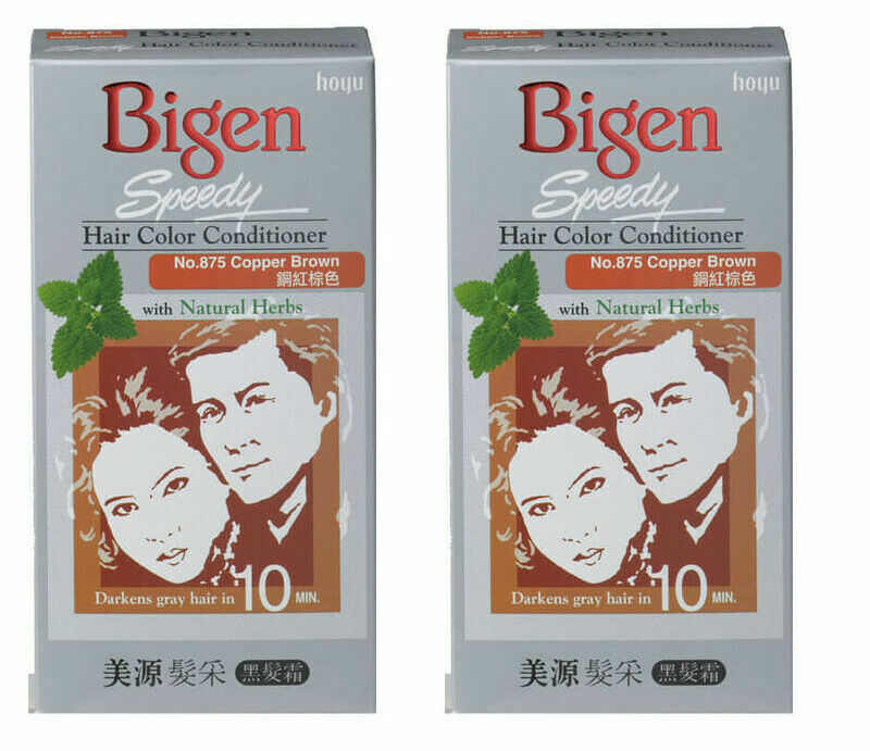 2 x Bigen Speedy Natural Herbal Color Hair Dye Cream Cover Grey 875 Copper Brown