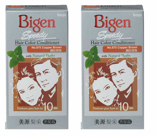 2 x Bigen Speedy Natural Herbal Color Hair Dye Cream Cover Grey 875 Copper Brown
