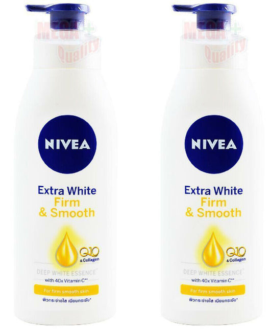2 x Nivea Body Lotion Extra White Firm Smooth Q10 Collagen 40x Vitamin C 400ml