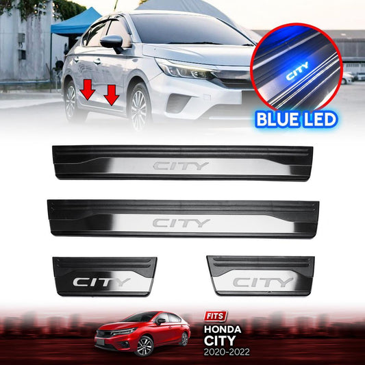 Scuff Plate Door Sill Step Protector LED For Honda City 2020-2022 Black Chrome