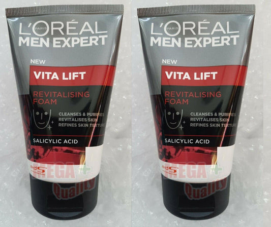 2 x Loreal Men Expert VITALIFT REVITALIZING Facial Foam Face Wash Cleanses 100ml