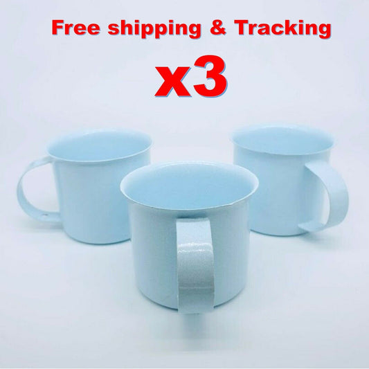 3pcs Set Enamel Coffee Cup Mug Vintage Light Blue Set Camping Mugs Enamelware 2"