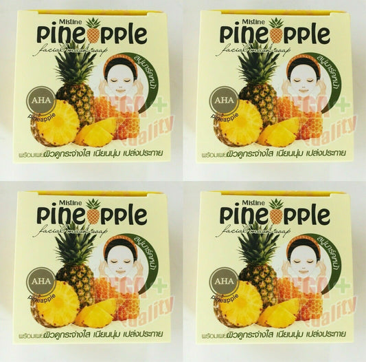 4 x Mistine Facial Soap pineapple White AHA Reduce acne Moisture Scrubs 34g.