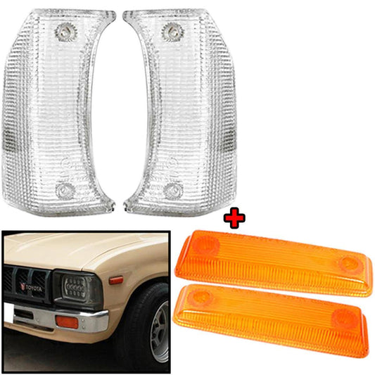 Set Side Marker Amber Front Corner Lamp Clear Lens For 1981-83 Toyota Hilux RN40