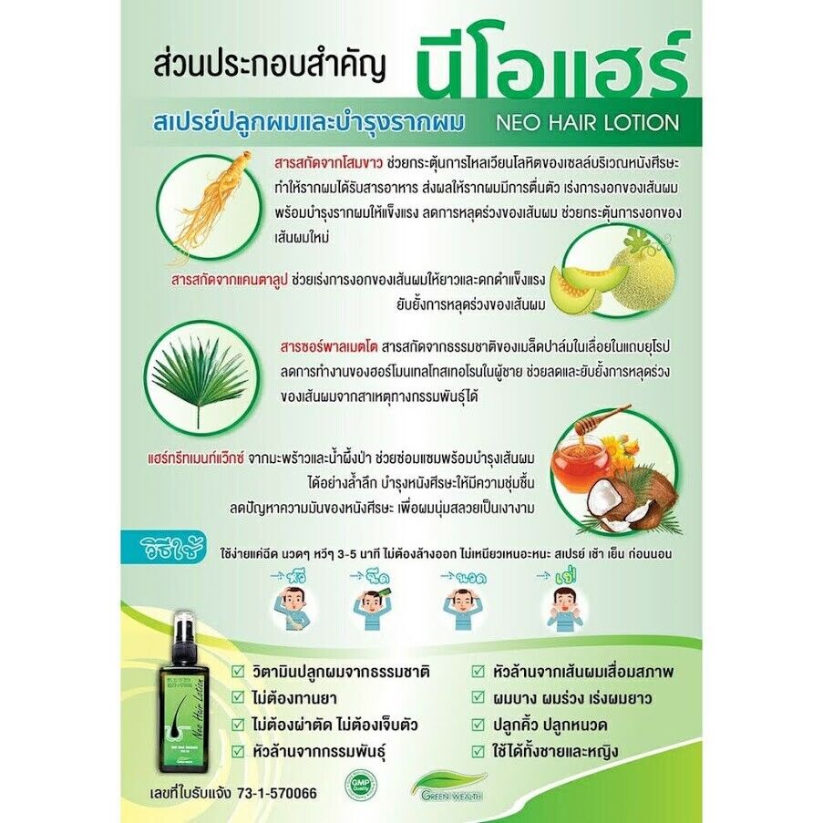 4x 120ml Neo Hair Lotion Green Wealth Growth Root Nutrients Hair Loss Skin Hair