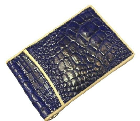 Blue Money Clip Crocodile Alligator Skin Leather Bifold Men Wallets Genuine