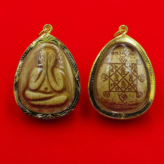 Phra Pidta Jumbo Talisman LP Toh Pendant Gold Micron Thai Buddha Amulet