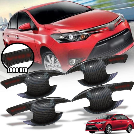 4 Doors Handle Bowl Red Logo Cover For Toyota Vios Yaris Sedan 2013-17 Carbon
