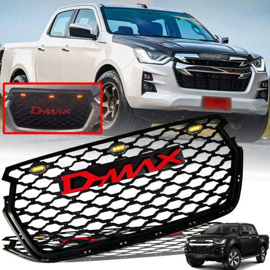 Black Grille Net Mesh Logo Red LED For Isuzu D-max Pickup UTE 2020-2021 4WD