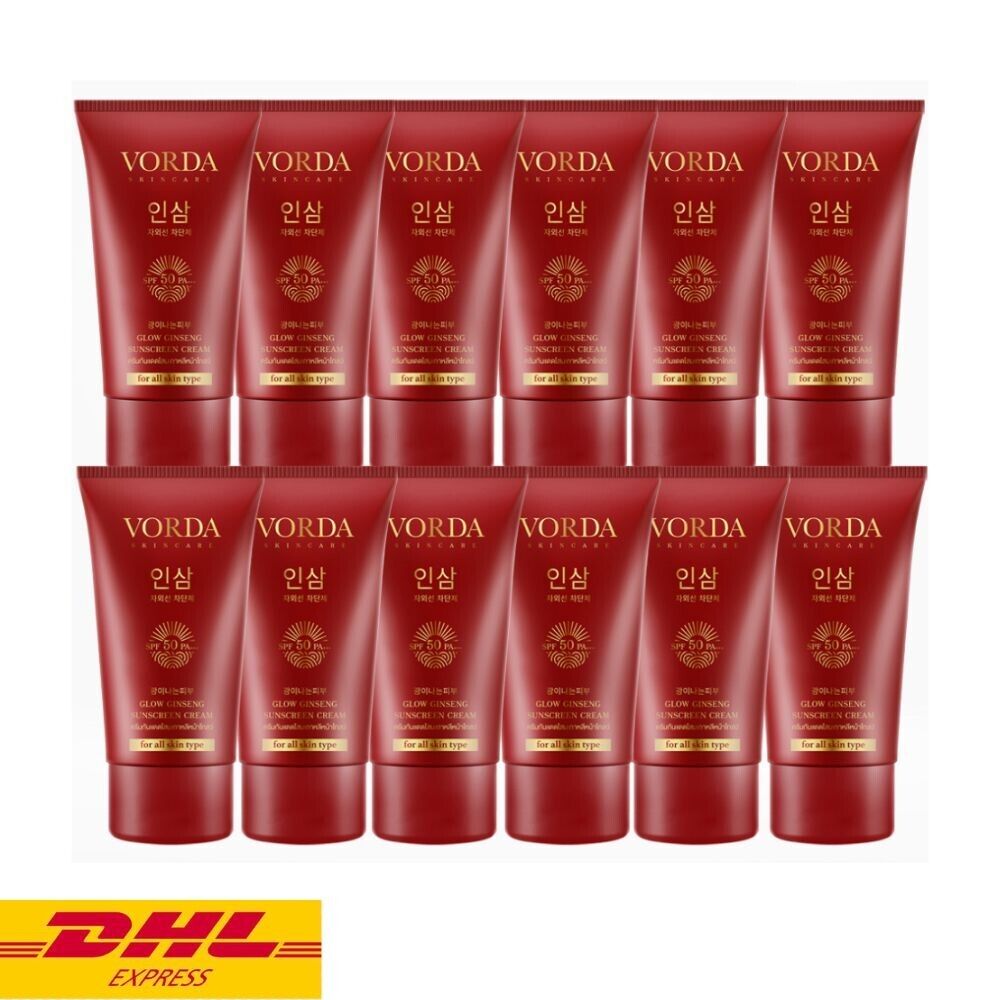12x Vorda Glow Ginseng Sunscreen Cream SPF50 PA+++ Waterproof Foundation 20 g