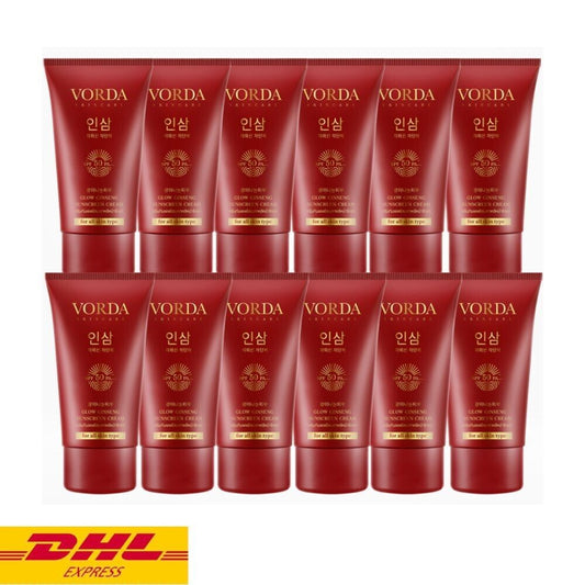 12x Vorda Glow Ginseng Sunscreen Cream SPF50 PA+++ Waterproof Foundation 20 g
