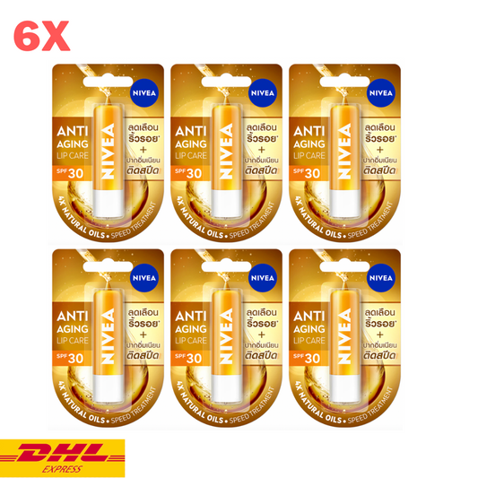6x Nivea Lip Balm Anti Aging SPF30 Sun Protect UVA UVB Moisturizing Care 4.8g
