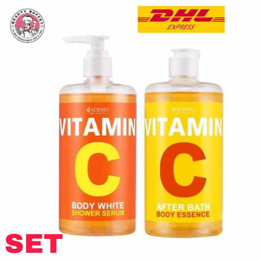 SCENTIO VITAMIN C BODY WHITE SHOWER SERUM + AFTER BATH BODY ESSENCE 450 ml [SET]
