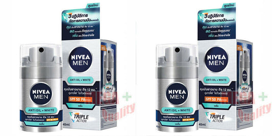 2 x NIVEA MEN Anti Oil + White : Skin Whitening Facial Serum SPF50 , 45ml