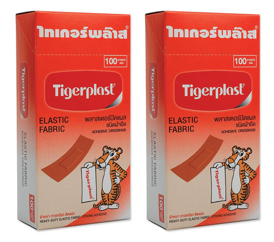 2 x Tigerplast 100 Strips Elastic Fabric Adhesive Dressings Pad Medicated
