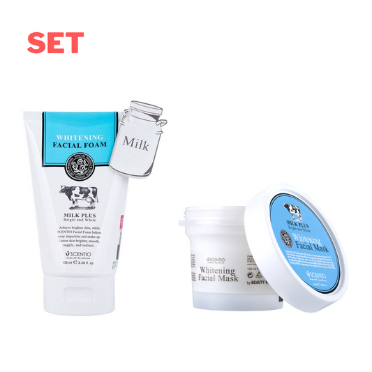 SCENTIO MILK PLUS Facial Foam Cleanser + Whitening Facial Mask Beauty Buffet SET