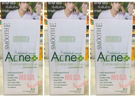 3 x SMOOTH E Acne Extra Sensitive Cleansing Gel Premium Natural skin moisture
